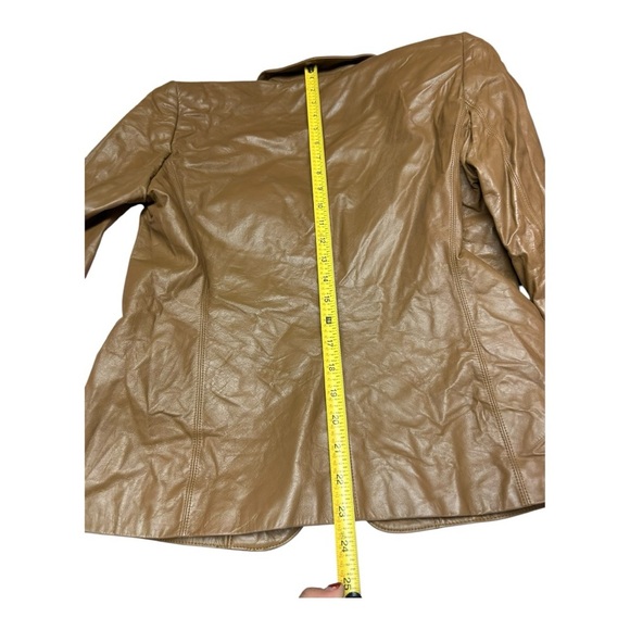 Jones New York Jacket Brown 100% Leather Collared Buttons Pockets Lined Size 6 - Picture 6 of 8